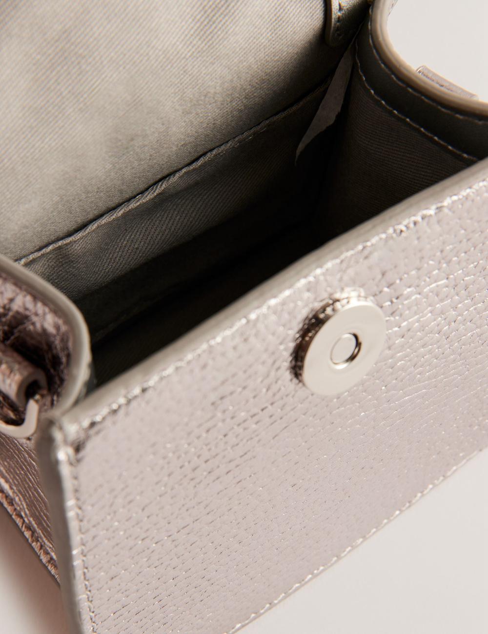 Women Ted Baker ROSLIE - Metallic Leather Mini Top Handle Shoulder Bags Silver | KSA  0759-MSYAQ