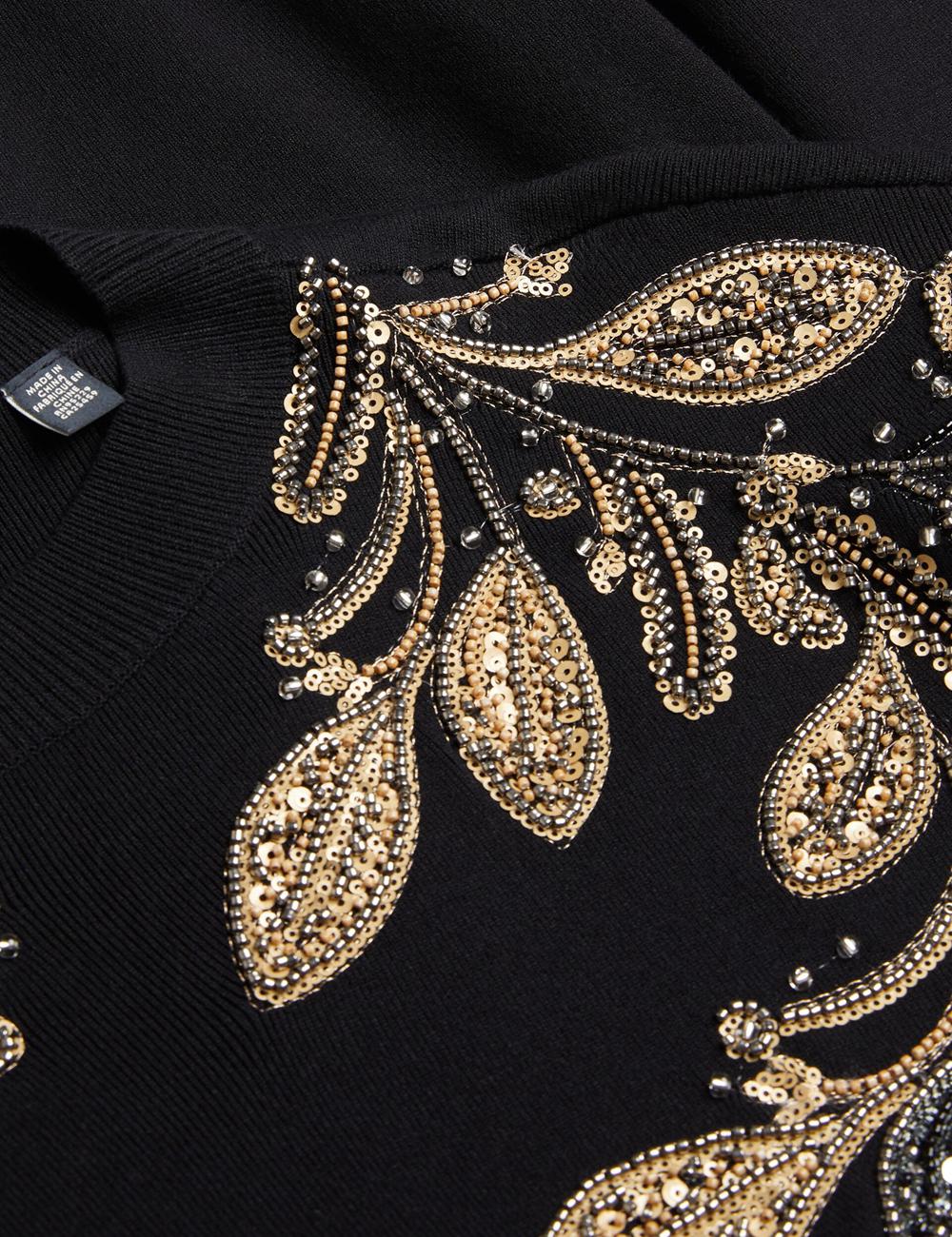 Women Ted Baker ROSMRRY - Embellished Floral Detail Knitted Jumpers Black | KSA  0328-FALUJ