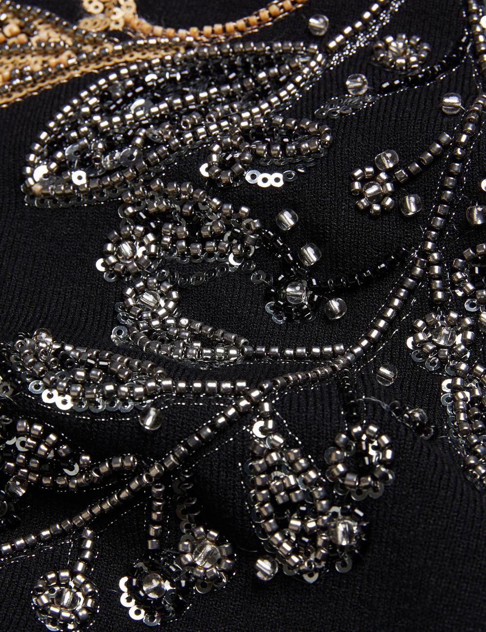 Women Ted Baker ROSMRRY - Embellished Floral Detail Knitted Jumpers Black | KSA  0328-FALUJ