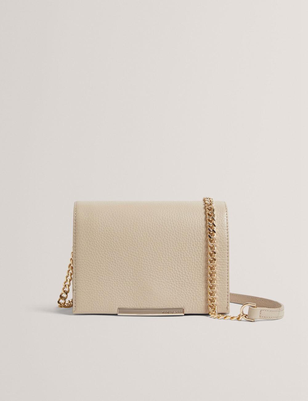 Women Ted Baker ROUSEN - Bar Detail Fold Over Leather Crossbody Bags Ecru | KSA  7084-KMZPE