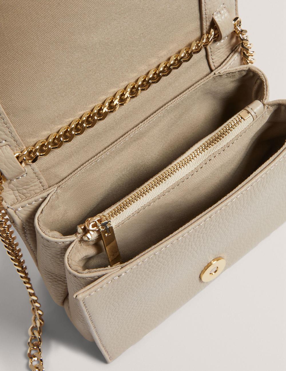 Women Ted Baker ROUSEN - Bar Detail Fold Over Leather Crossbody Bags Ecru | KSA  7084-KMZPE