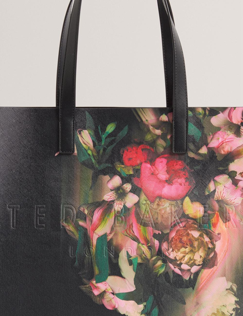 Women Ted Baker SALIINA - Floral Print Wide Icon Tote Bags Black | KSA  8459-WNDQG
