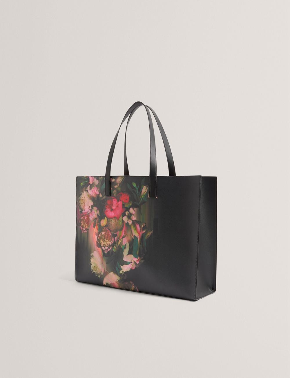 Women Ted Baker SALIINA - Floral Print Wide Icon Tote Bags Black | KSA  8459-WNDQG