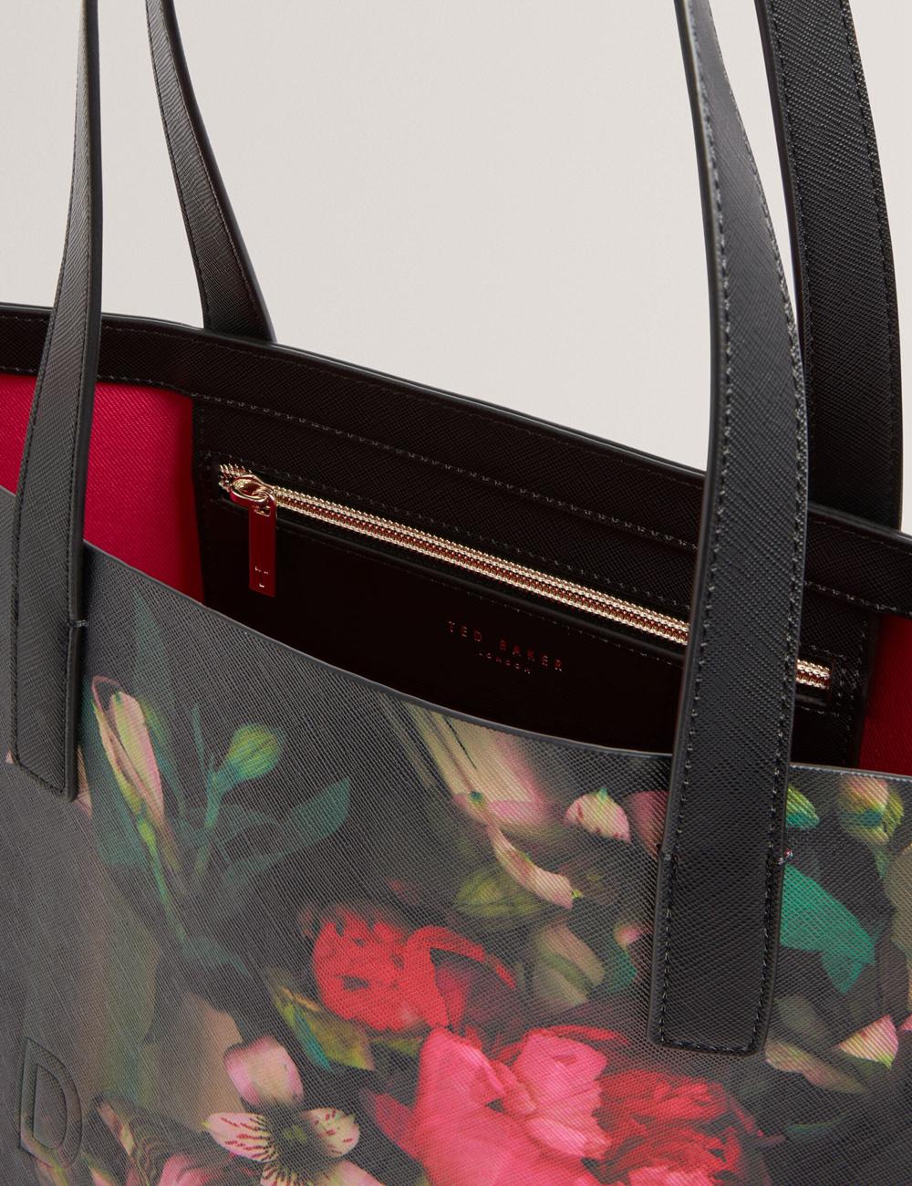 Women Ted Baker SALIINA - Floral Print Wide Icon Tote Bags Black | KSA  8459-WNDQG