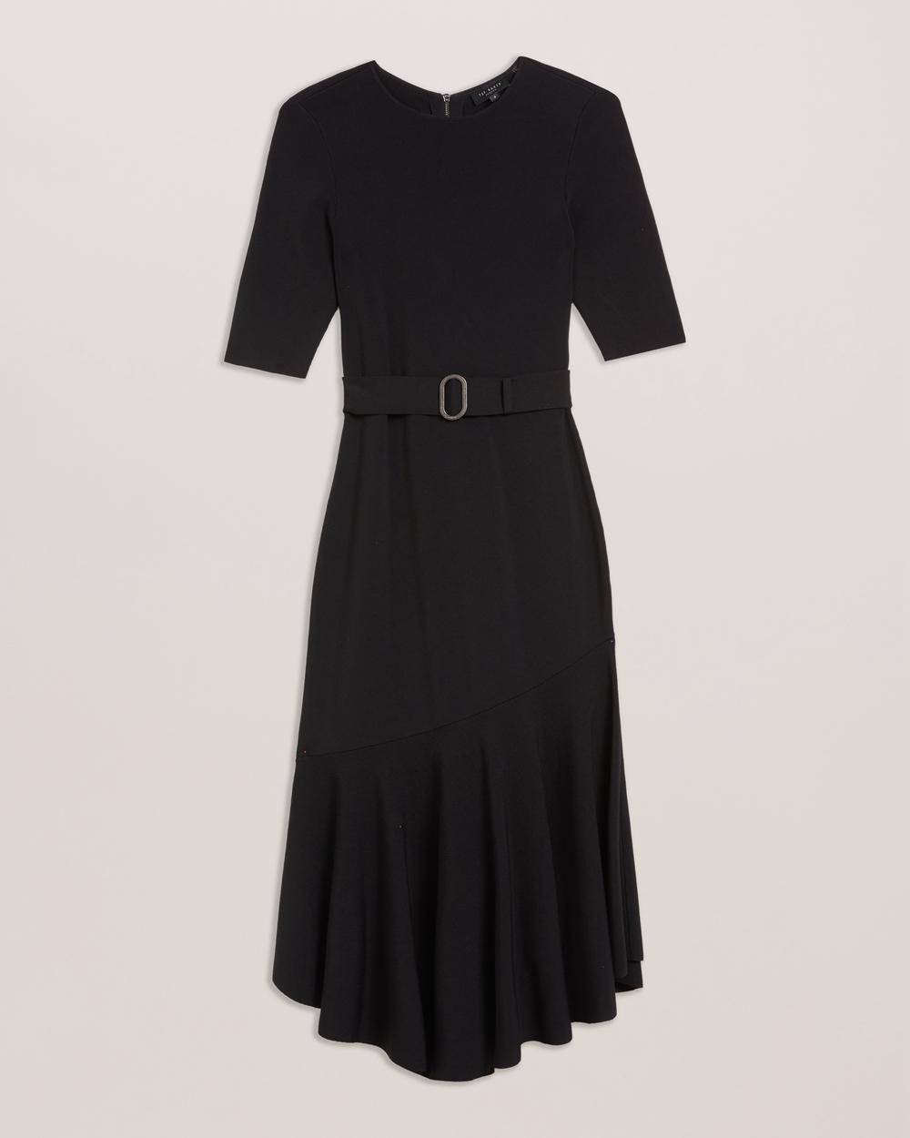 Women Ted Baker SAMALEE - Flippy Hem Knitted Midi Dresses Black | KSA  7862-GASHQ