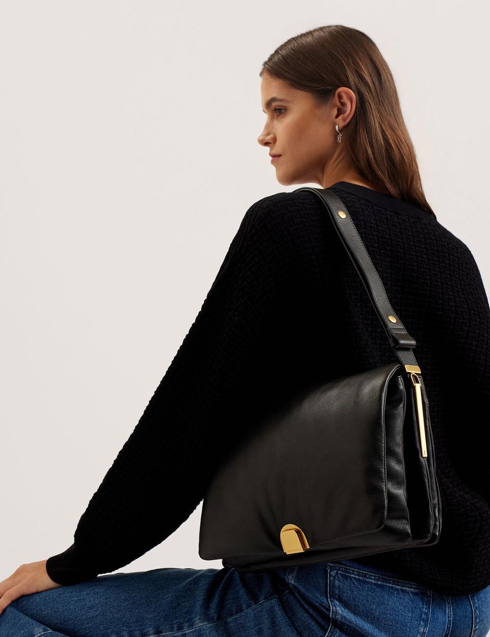 Women Ted Baker SAMILLA - Large Puffy Leather With Lock Shoulder Bags Black | KSA  4052-YBNMK