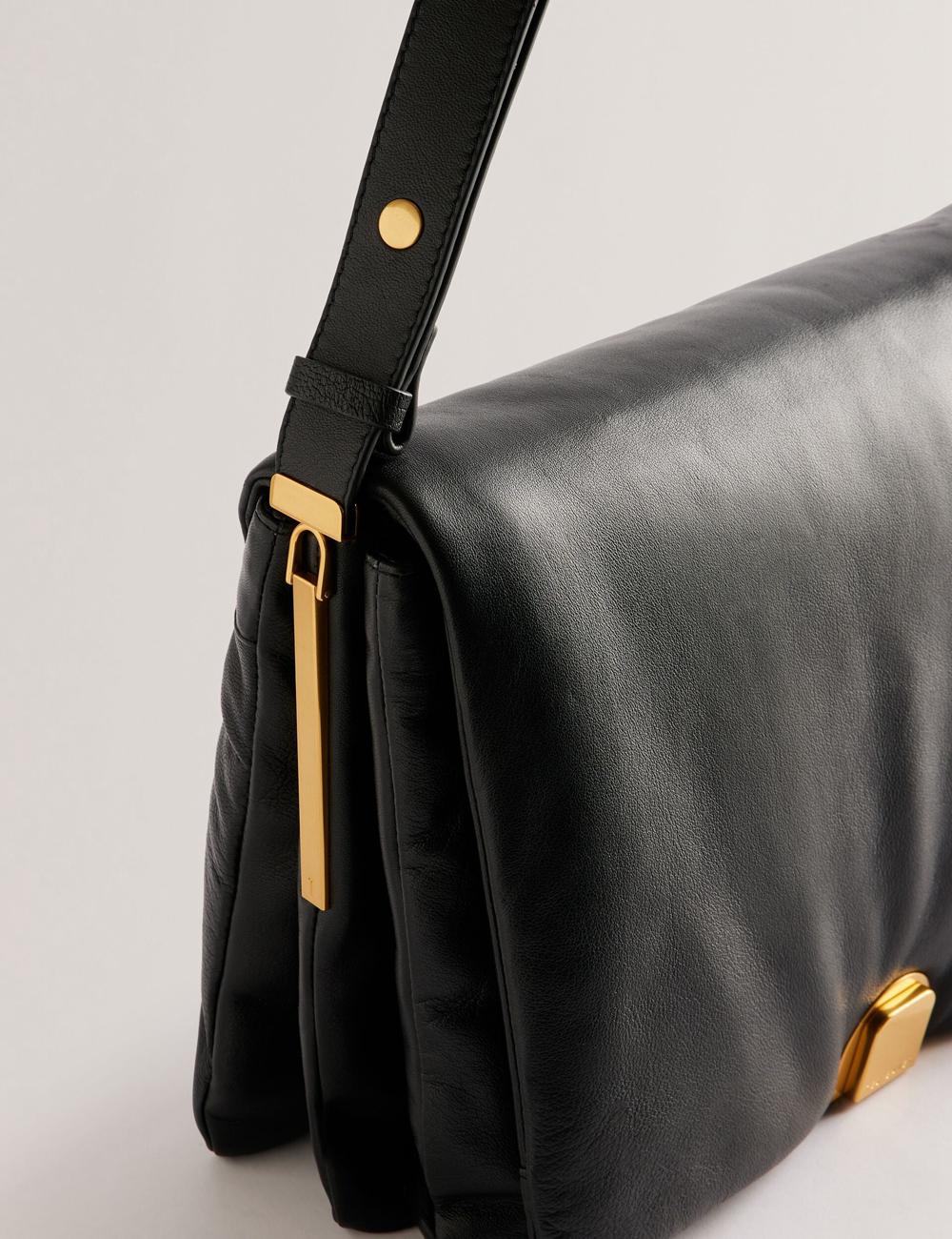 Women Ted Baker SAMILLA - Large Puffy Leather With Lock Shoulder Bags Black | KSA  4052-YBNMK