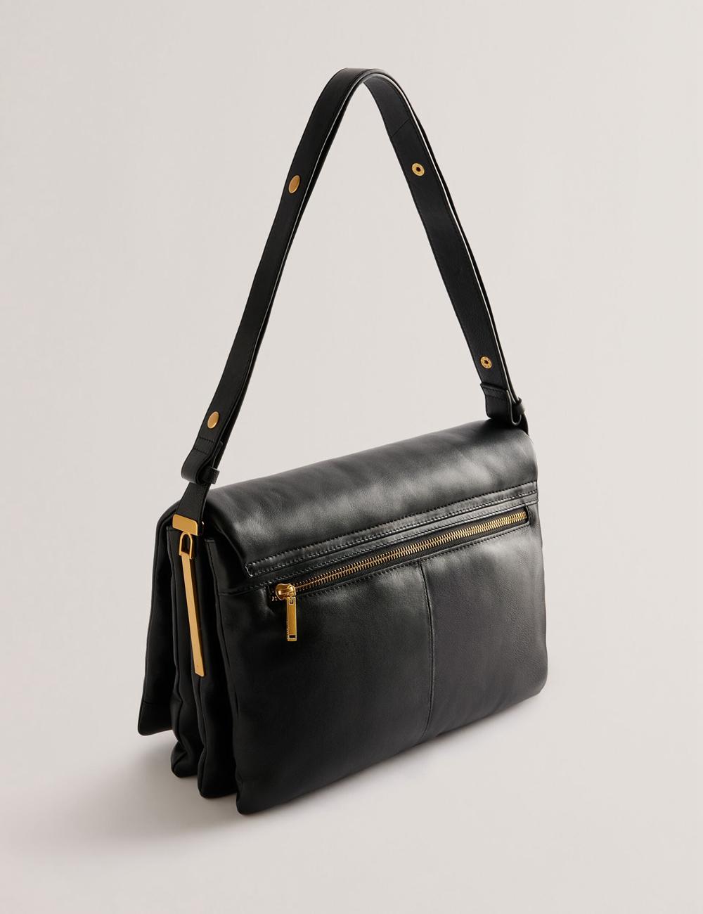 Women Ted Baker SAMILLA - Large Puffy Leather With Lock Shoulder Bags Black | KSA  4052-YBNMK