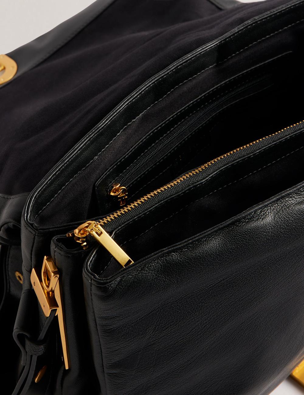 Women Ted Baker SAMILLA - Large Puffy Leather With Lock Shoulder Bags Black | KSA  4052-YBNMK