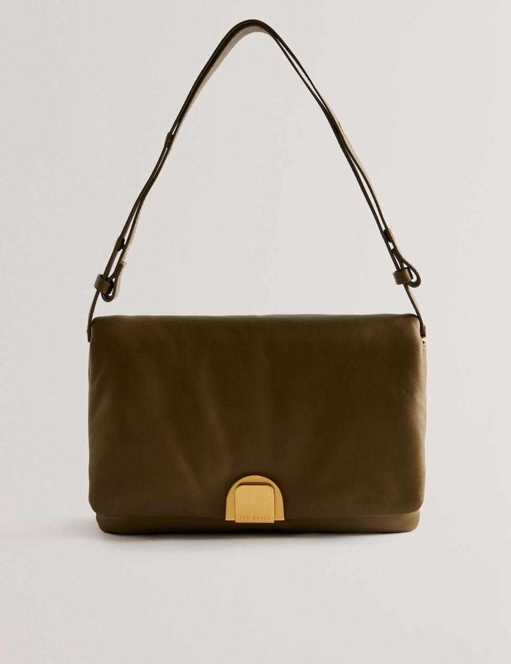 Women Ted Baker SAMILLI - Lock Detail Leather Puffy Shoulder Bags Khaki | KSA  6397-JVIEM