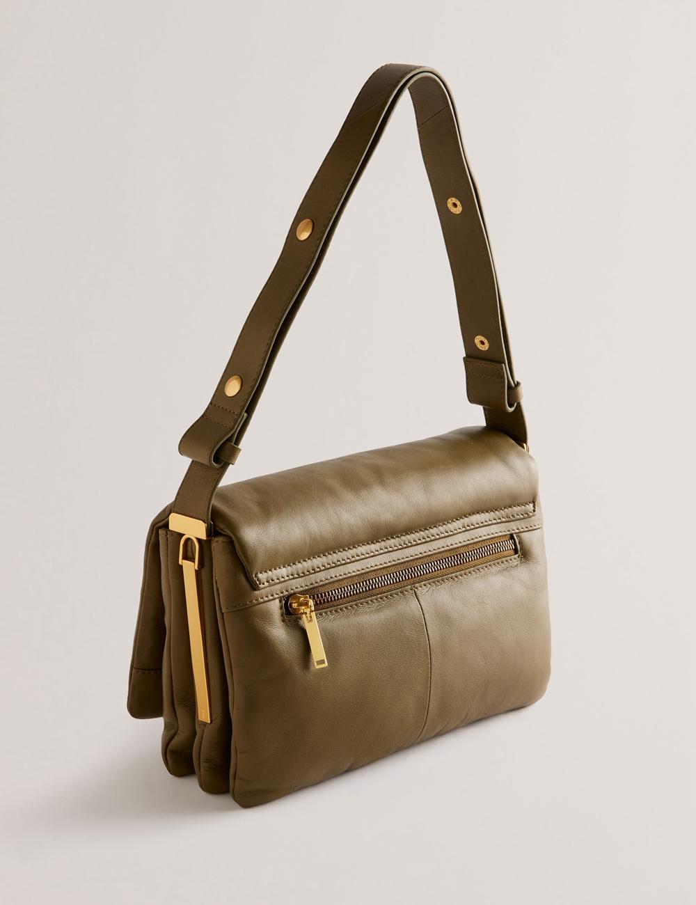 Women Ted Baker SAMILLI - Lock Detail Leather Puffy Shoulder Bags Khaki | KSA  6397-JVIEM