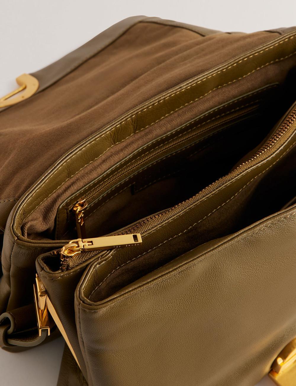 Women Ted Baker SAMILLI - Lock Detail Leather Puffy Shoulder Bags Khaki | KSA  6397-JVIEM