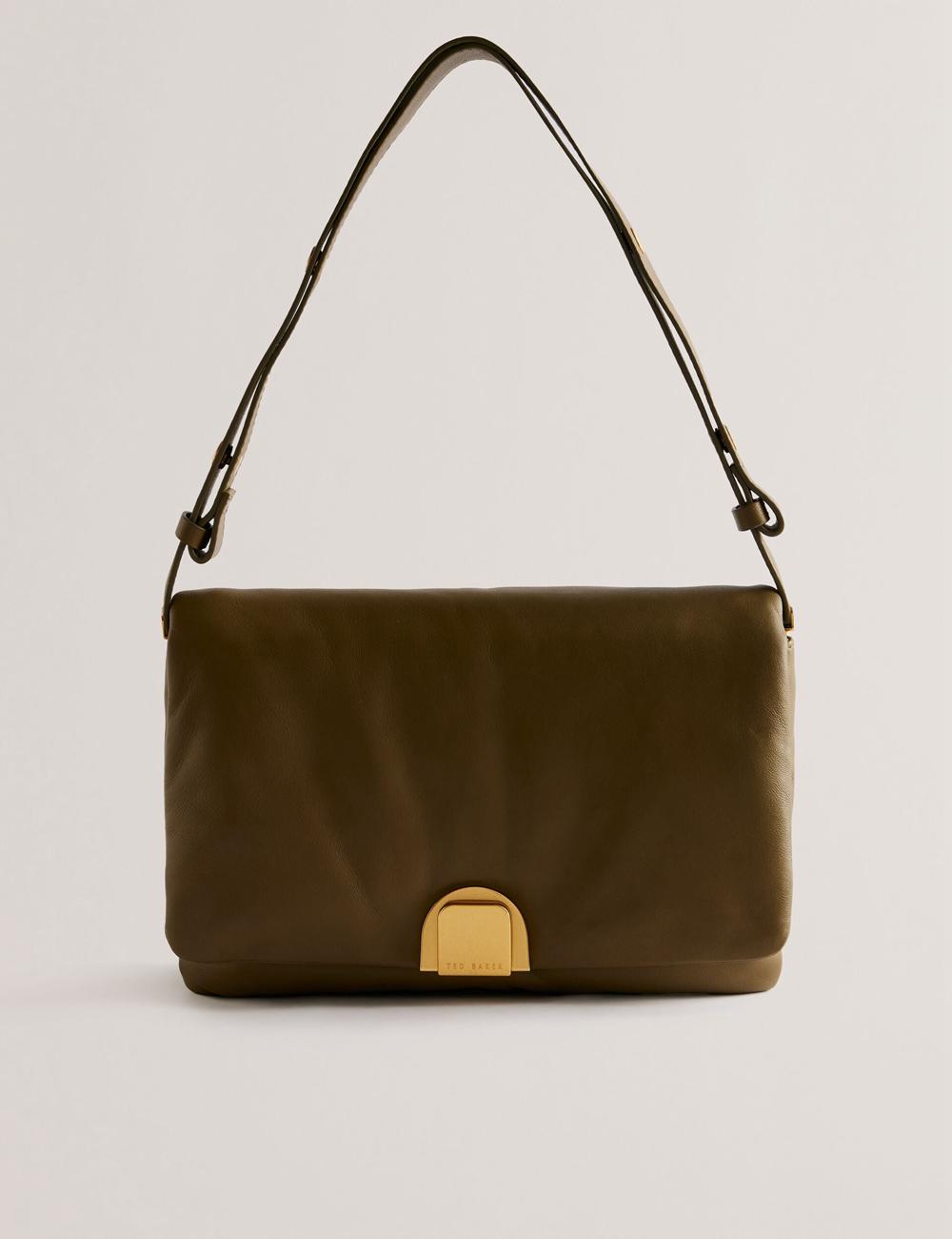 Women Ted Baker SAMILLI - Lock Detail Leather Puffy Shoulder Bags Khaki | KSA  6397-JVIEM