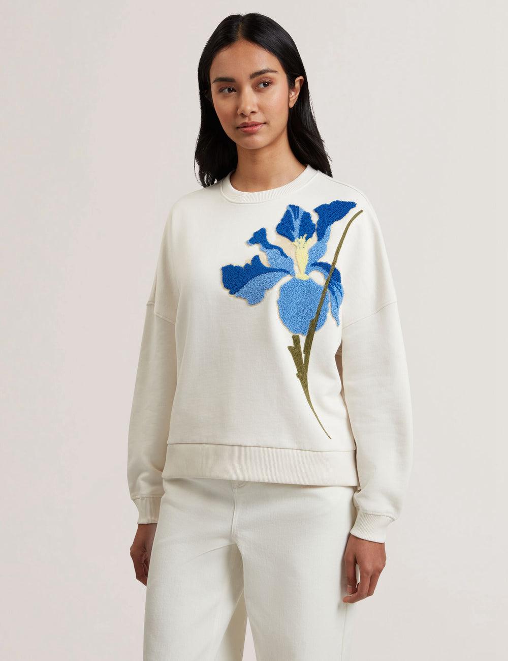 Women Ted Baker SANDERR - Tufted Floral Graphic Cotton Sweatshirts White | KSA  3458-XEBVZ