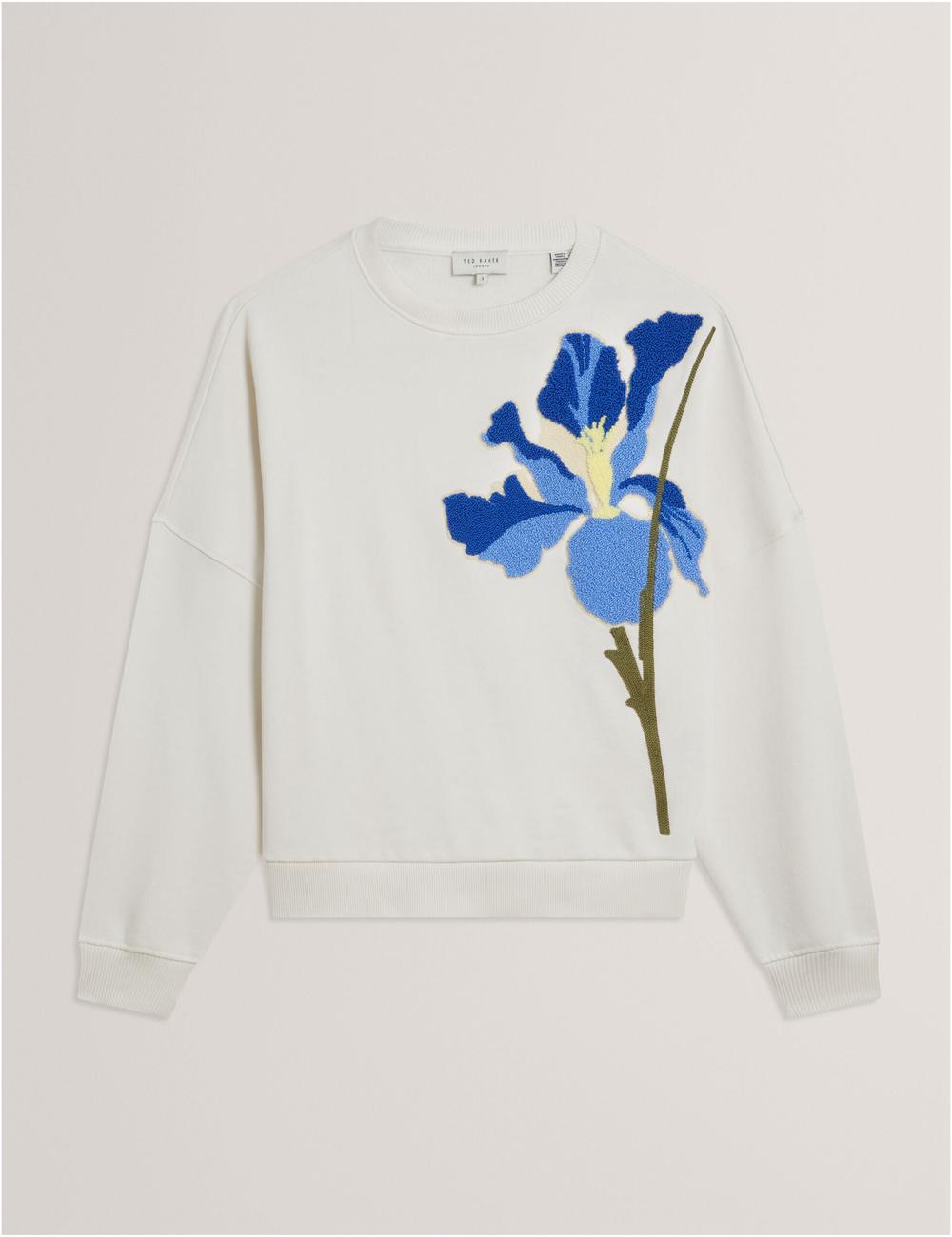 Women Ted Baker SANDERR - Tufted Floral Graphic Cotton Sweatshirts White | KSA  3458-XEBVZ