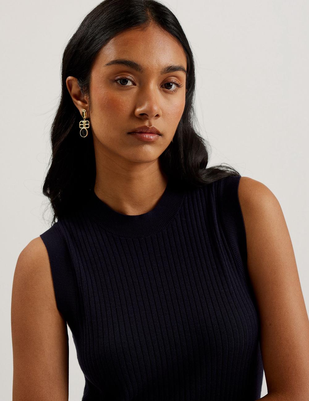Women Ted Baker SANDIII - Sleeveless Ribbed Knit Column Maxi Dresses Navy | KSA  0271-YTJBA
