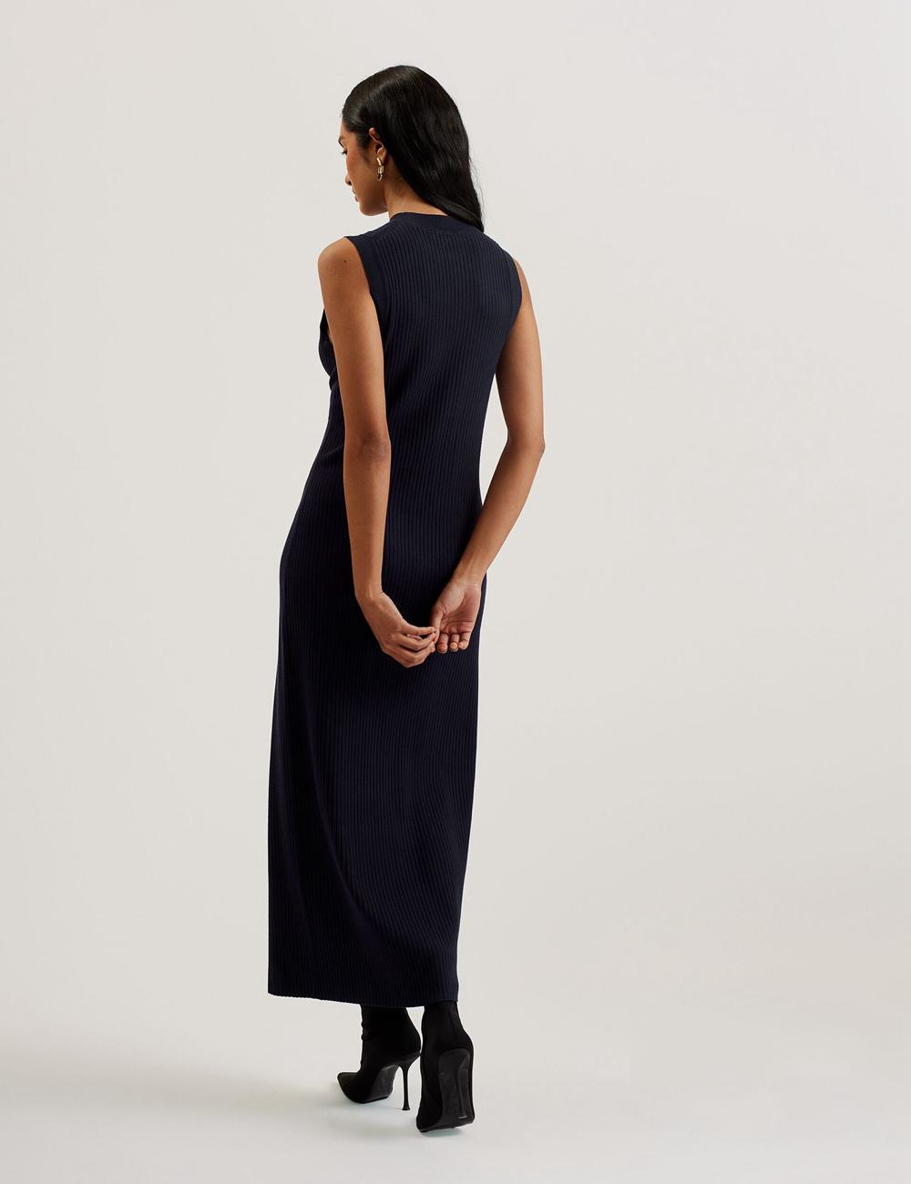 Women Ted Baker SANDIII - Sleeveless Ribbed Knit Column Maxi Dresses Navy | KSA  0271-YTJBA