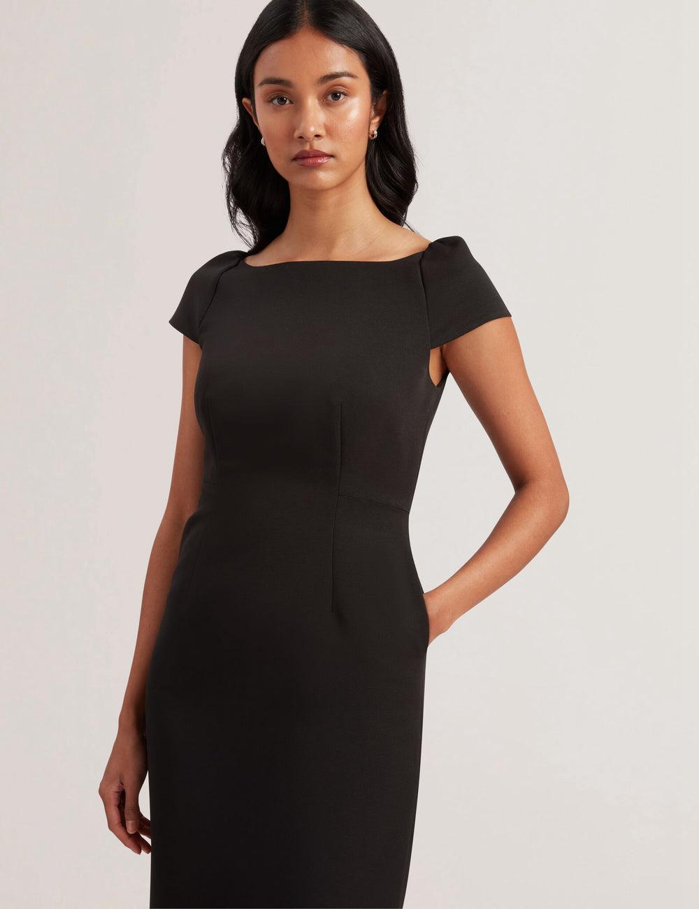 Women Ted Baker SASSARI - Tailored Cap Sleeve Column Midi Dresses Black | KSA  2963-BPRFY