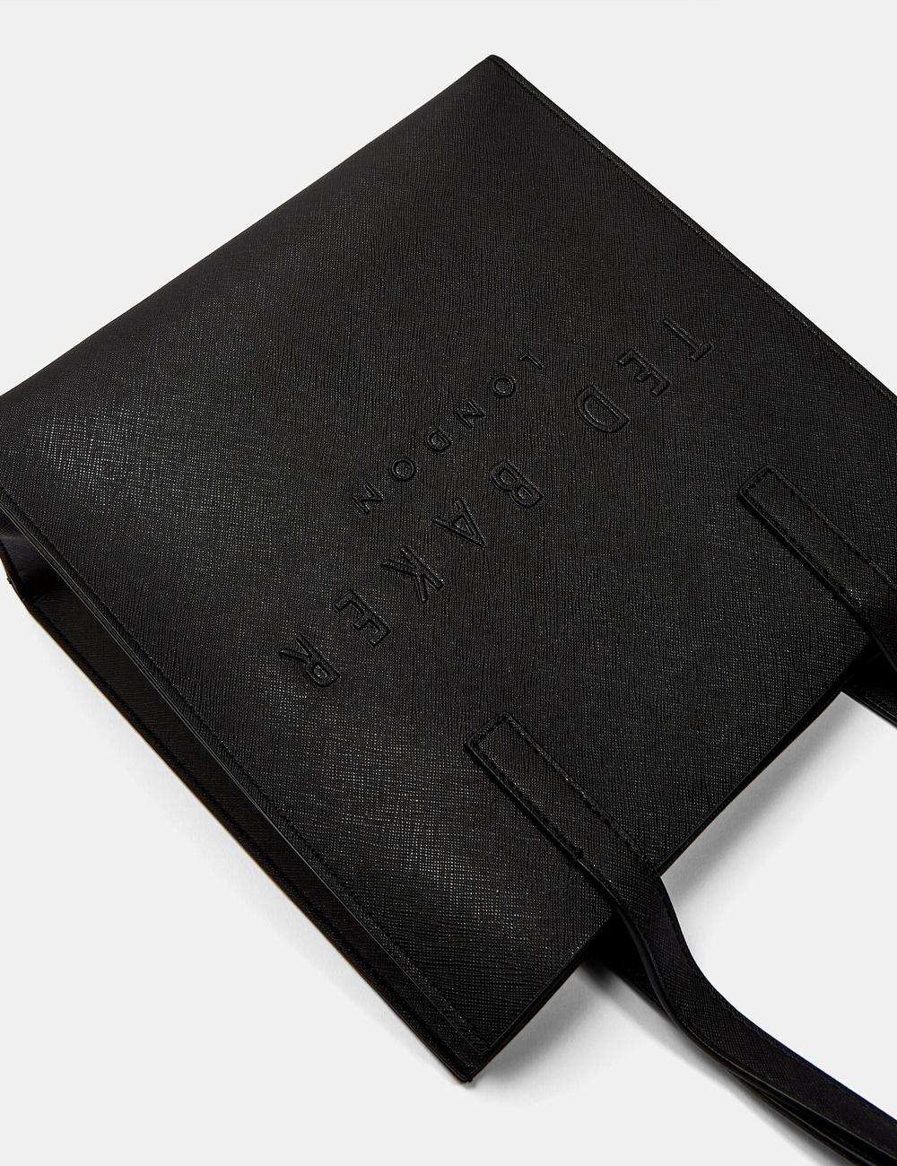 Women Ted Baker SEACON - Textured Faux Leather Small Icon Tote Bags Black | KSA  0762-STQUD
