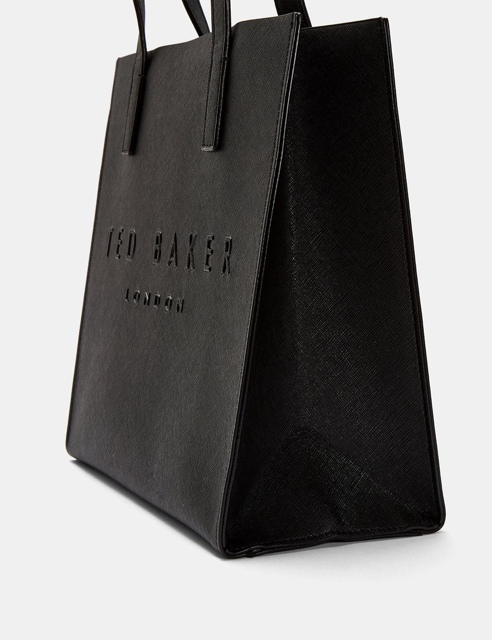 Women Ted Baker SEACON - Textured Faux Leather Small Icon Tote Bags Black | KSA  0762-STQUD