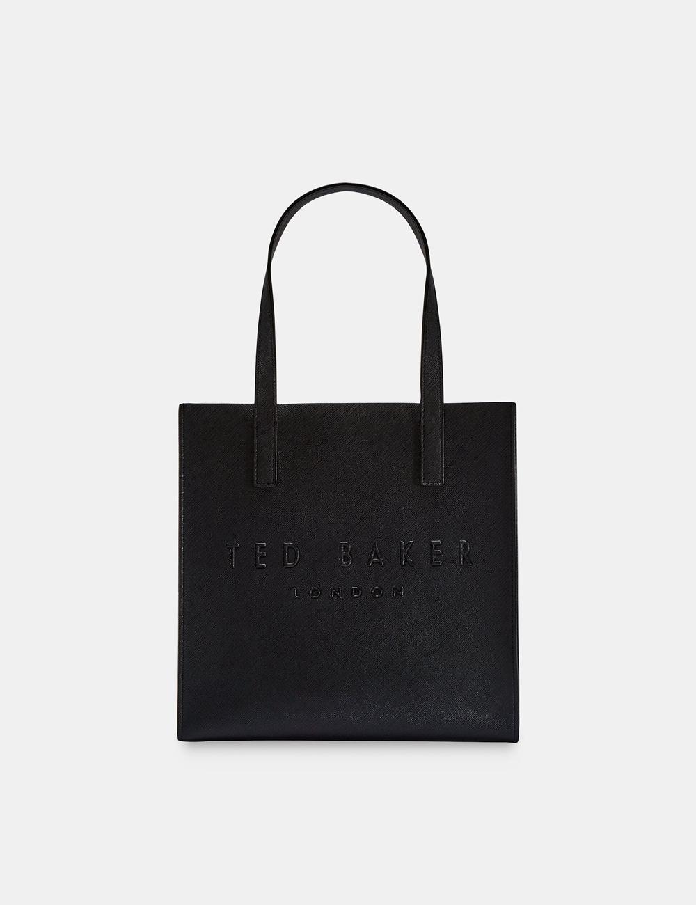 Women Ted Baker SEACON - Textured Faux Leather Small Icon Tote Bags Black | KSA  0762-STQUD