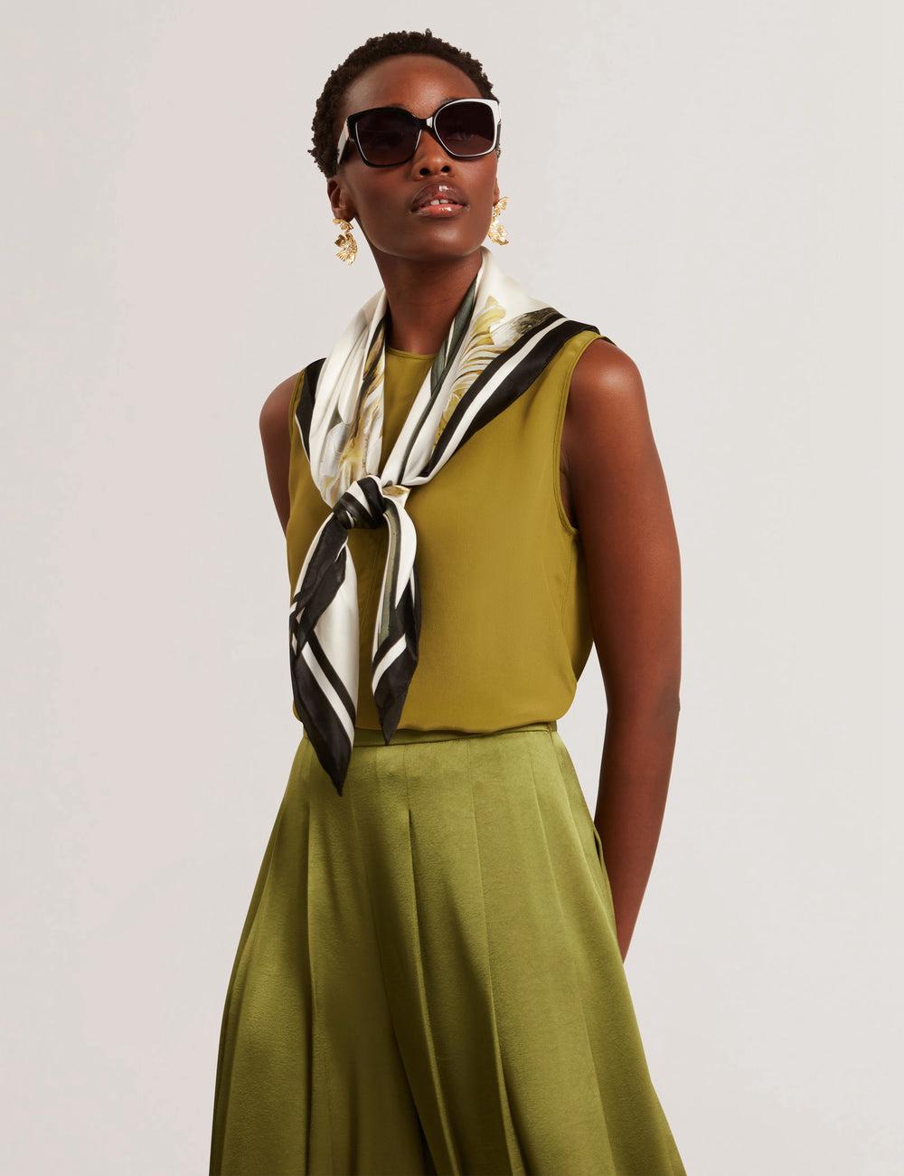 Women Ted Baker SHAMRA - Silk Blend Seam Detail Tops Mid-Green | KSA  2093-DREZK