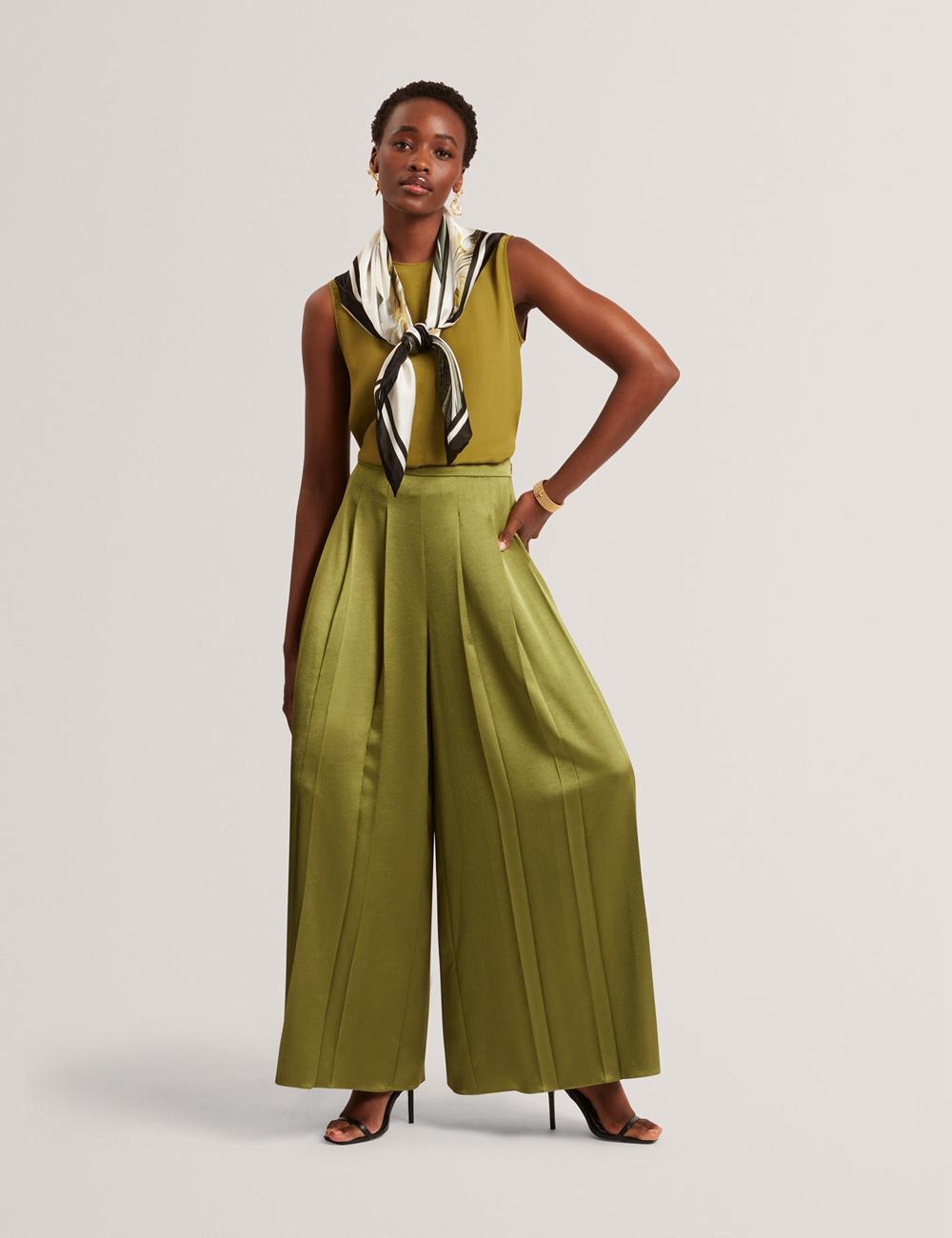 Women Ted Baker SHAMRA - Silk Blend Seam Detail Tops Mid-Green | KSA  2093-DREZK