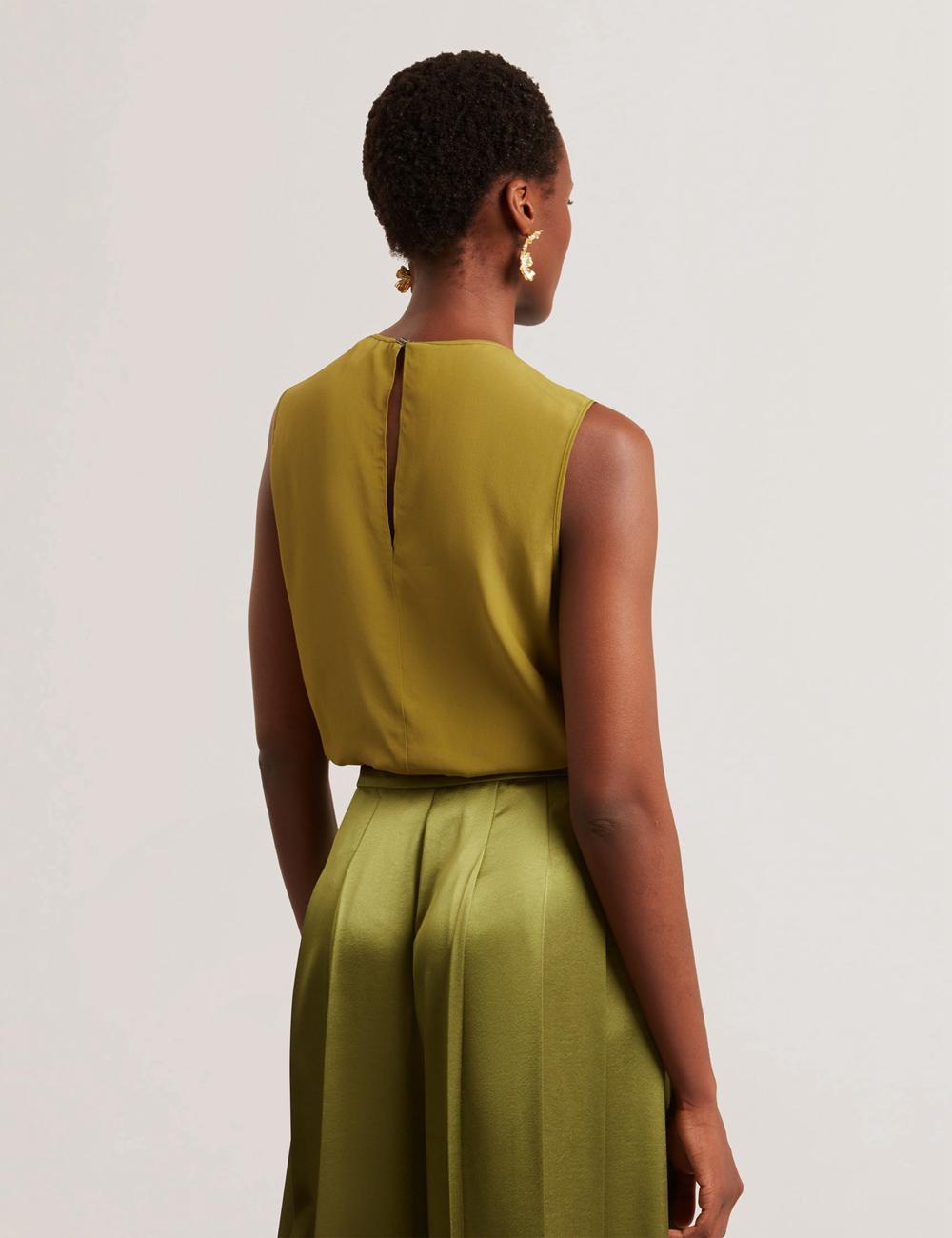 Women Ted Baker SHAMRA - Silk Blend Seam Detail Tops Mid-Green | KSA  2093-DREZK