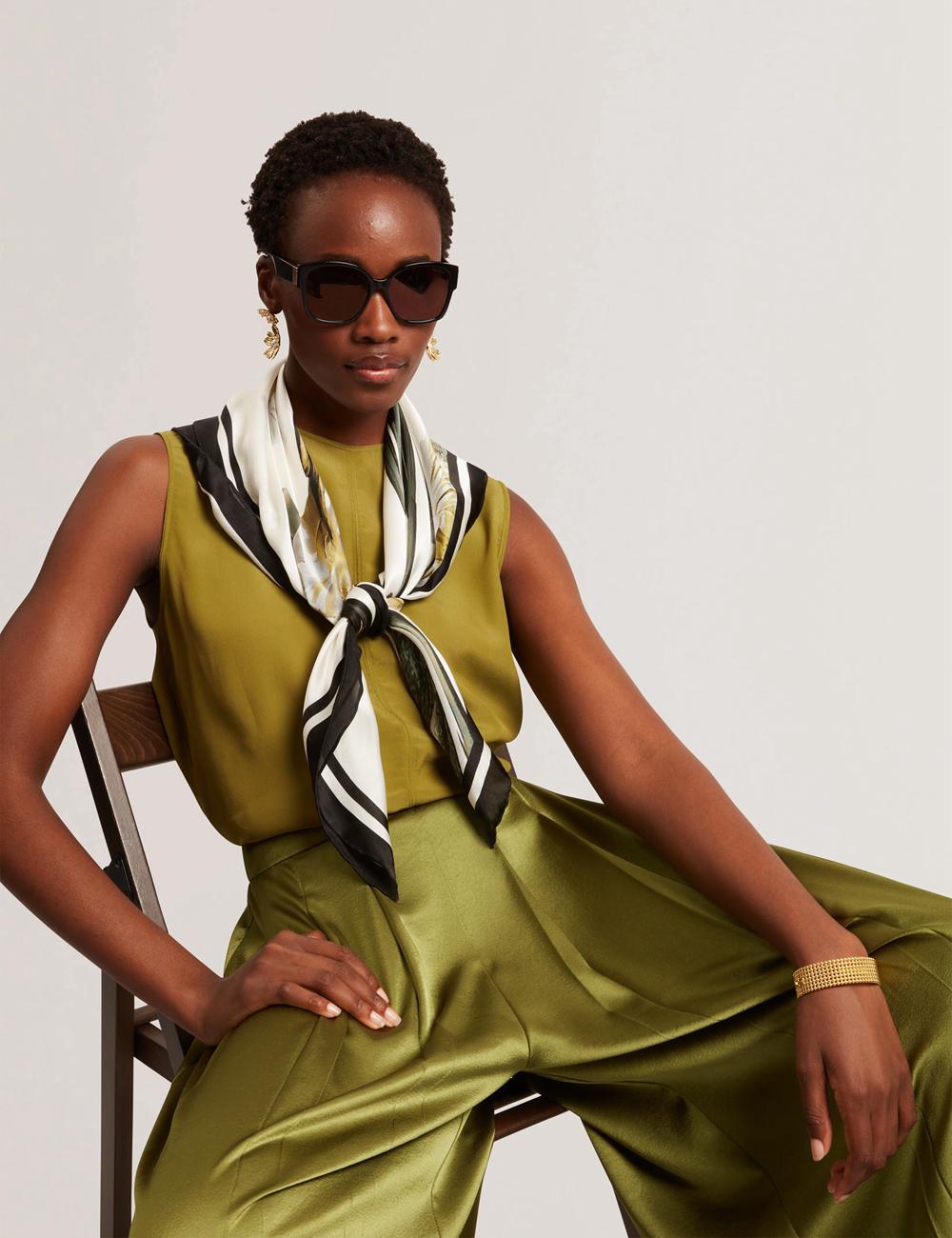 Women Ted Baker SHAMRA - Silk Blend Seam Detail Tops Mid-Green | KSA  2093-DREZK