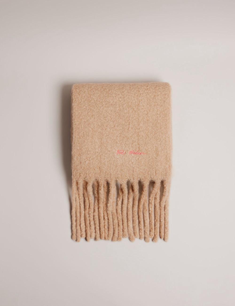 Women Ted Baker SHELMAS - Fluffy Wool Blend Blanket Knitted Scarves Taupe | KSA  9123-PGSRN