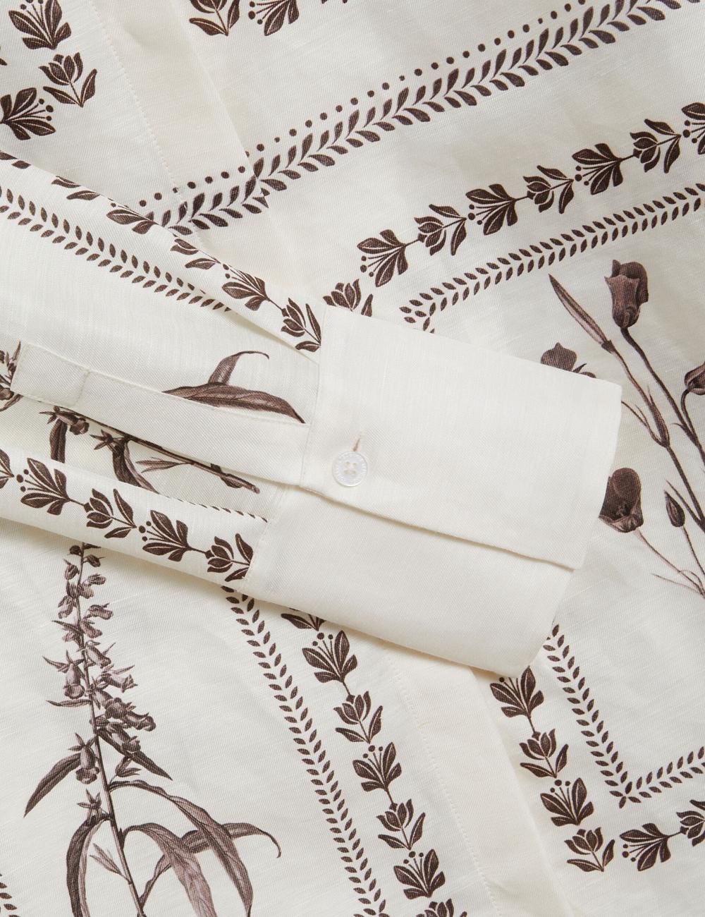 Women Ted Baker SIMCOA - Panel Print Silk Linen Longline Casual Shirts Ivory | KSA  5907-VZONF