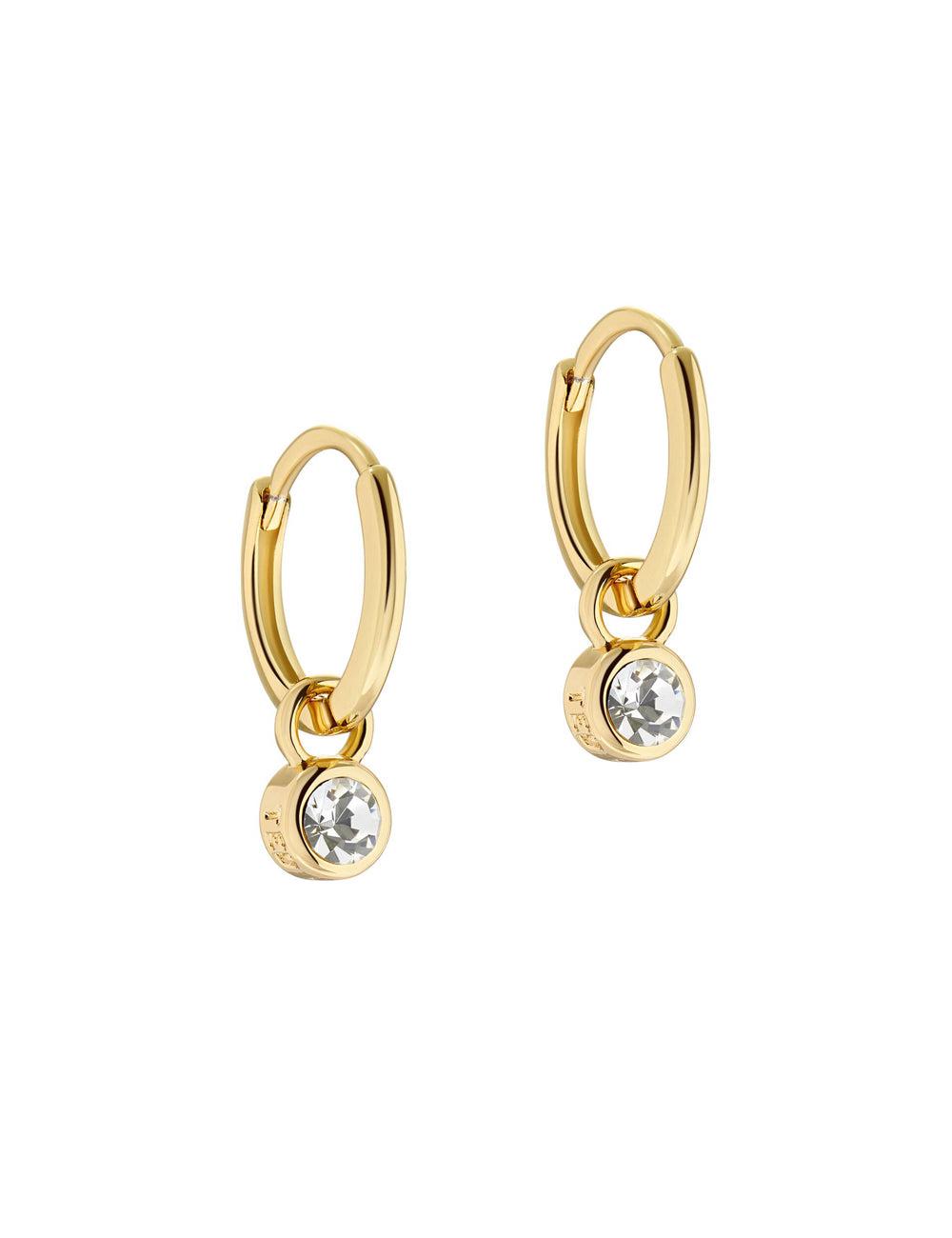 Women Ted Baker SINALAA - Crystal Pendant Huggie Earrings Gold | KSA  2607-BOFAL