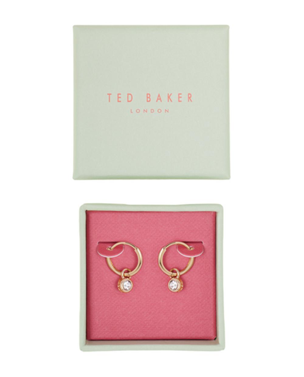 Women Ted Baker SINALAA - Crystal Pendant Huggie Earrings Gold | KSA  2607-BOFAL