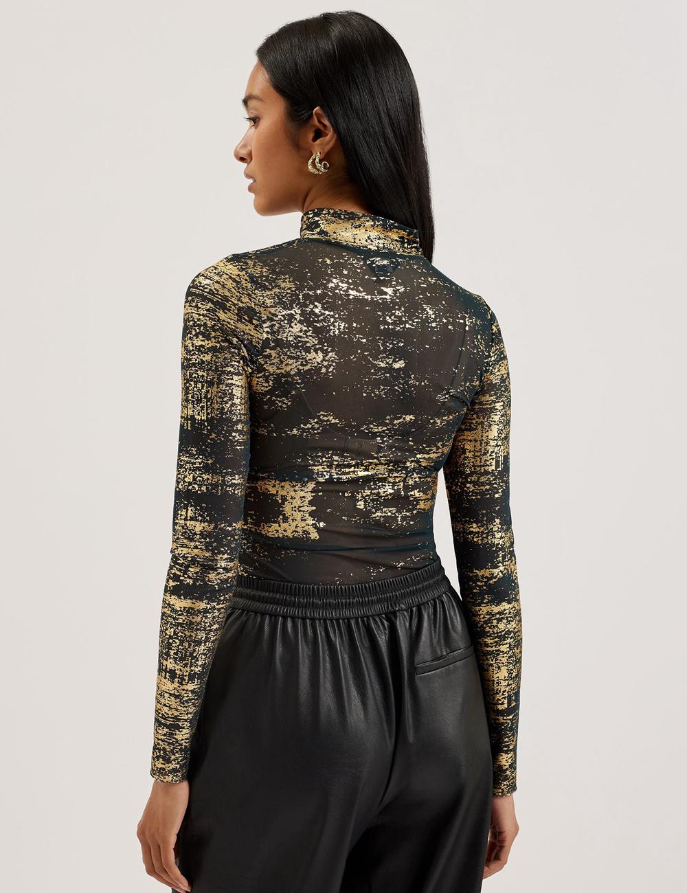 Women Ted Baker SOFIY - Foil Print High Neck Mesh Top Jumpers Dk-Green | KSA  7859-YWJLN