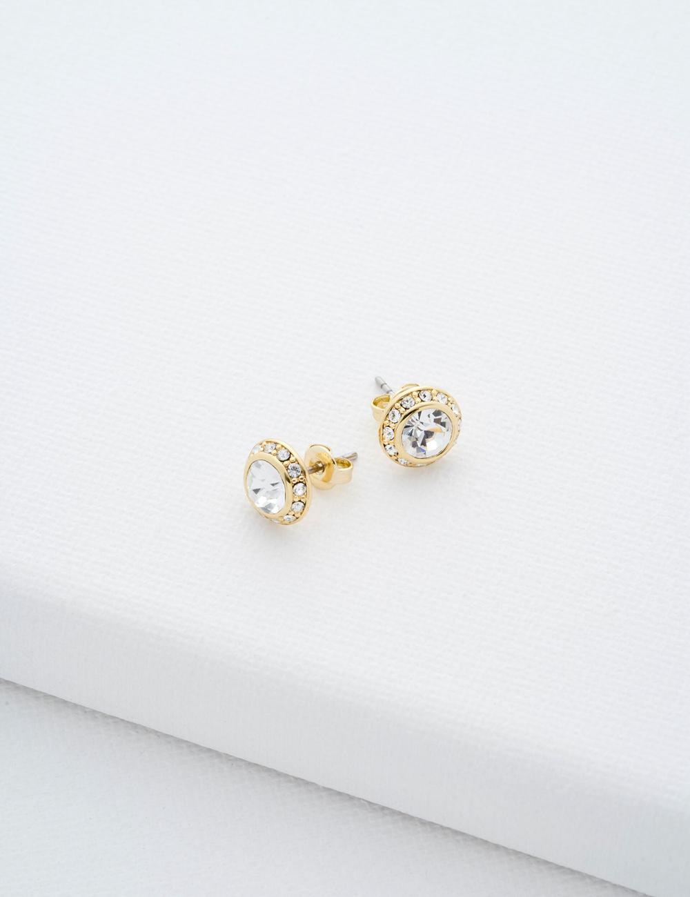 Women Ted Baker SOLETIA - Solitaire Sparkle Crystal Stud Earrings Gold | KSA  6347-LGZRK