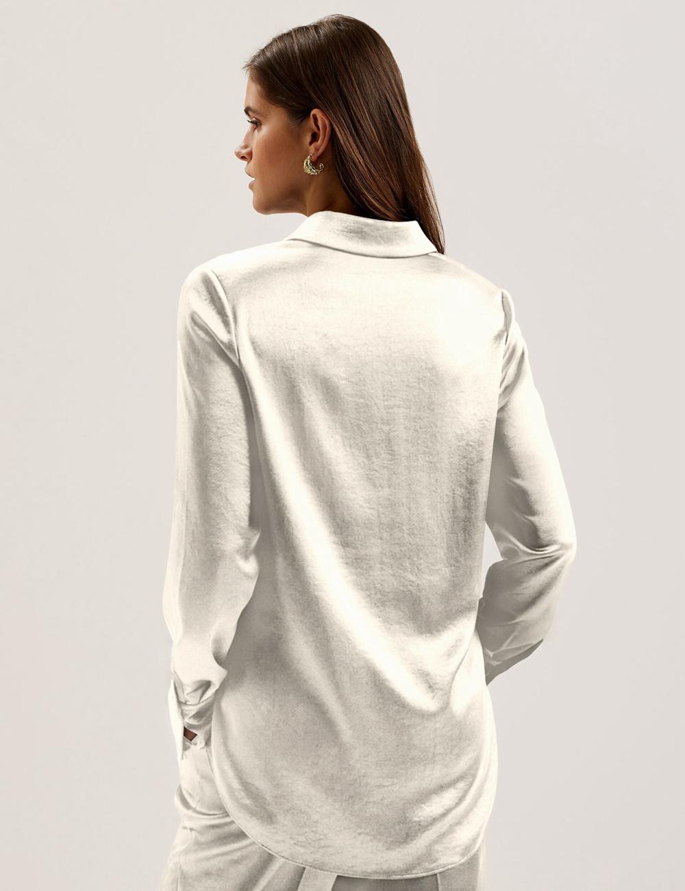 Women Ted Baker SONORA - Satin Longline Covered Placket Formal Shirts Ivory | KSA  8563-WKDTR