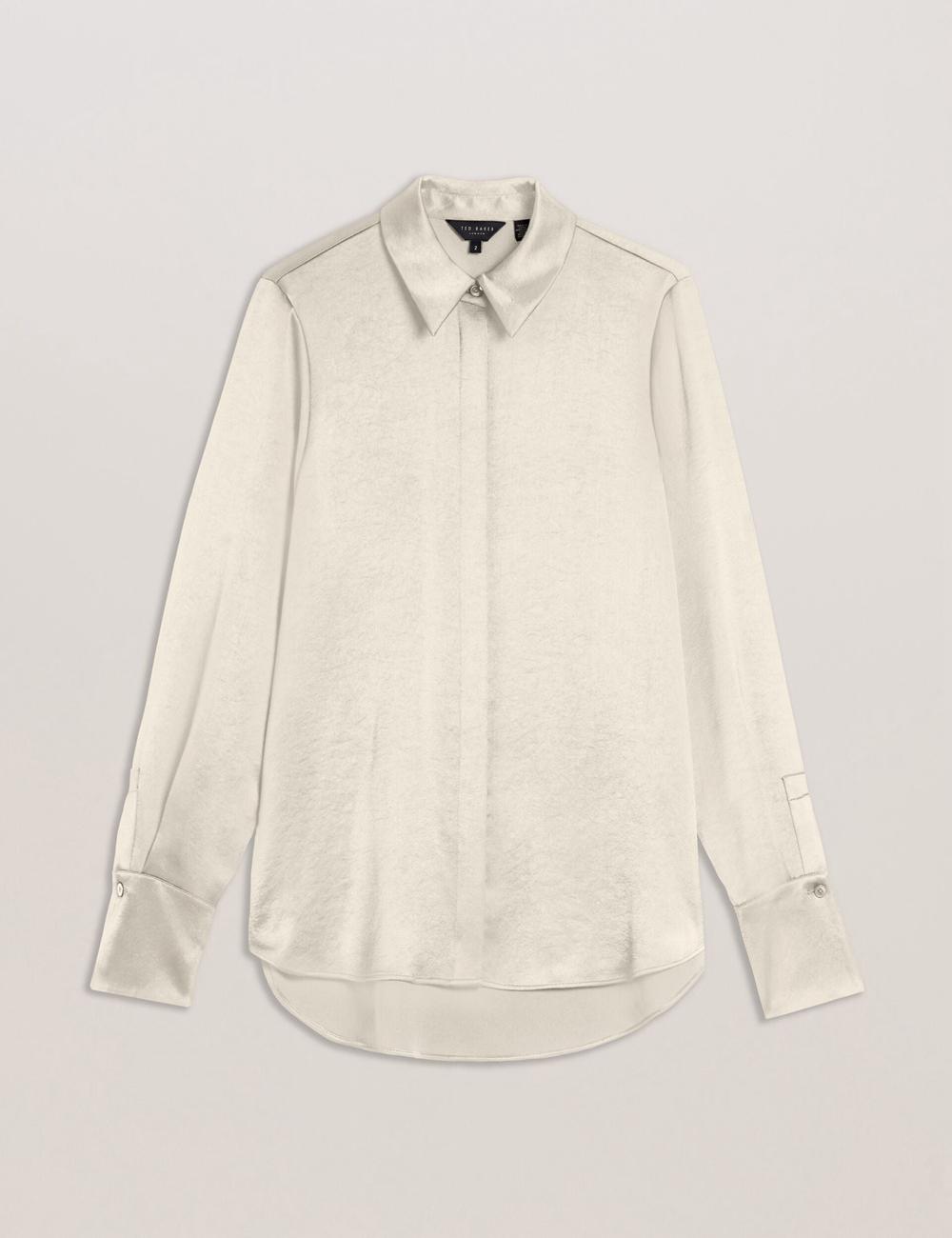 Women Ted Baker SONORA - Satin Longline Covered Placket Formal Shirts Ivory | KSA  8563-WKDTR