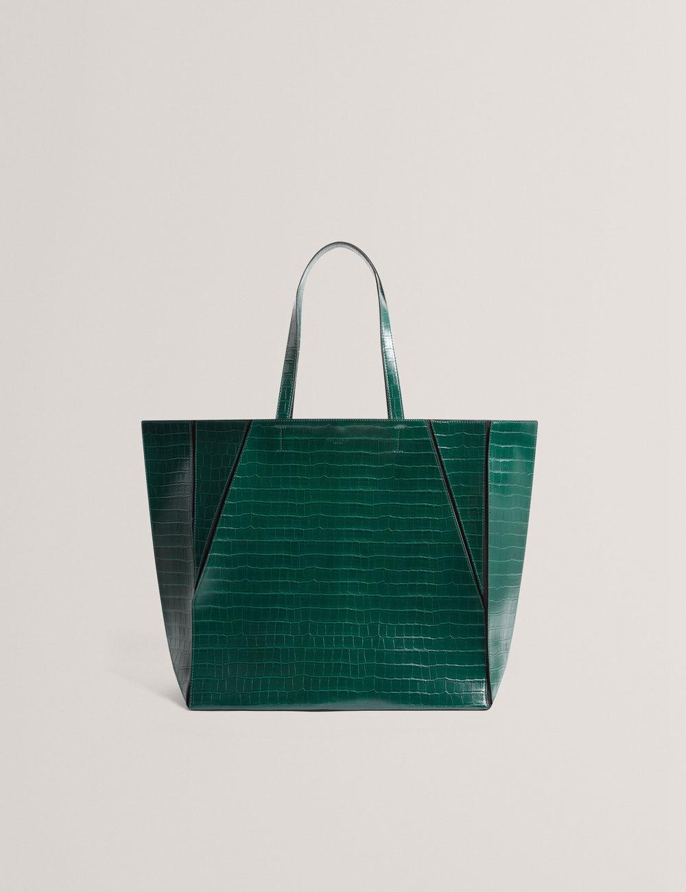 Women Ted Baker SOPHYNA - Croc Effect Folding Shopper Shopper Bags Dk-Green | KSA  8342-GBPOH