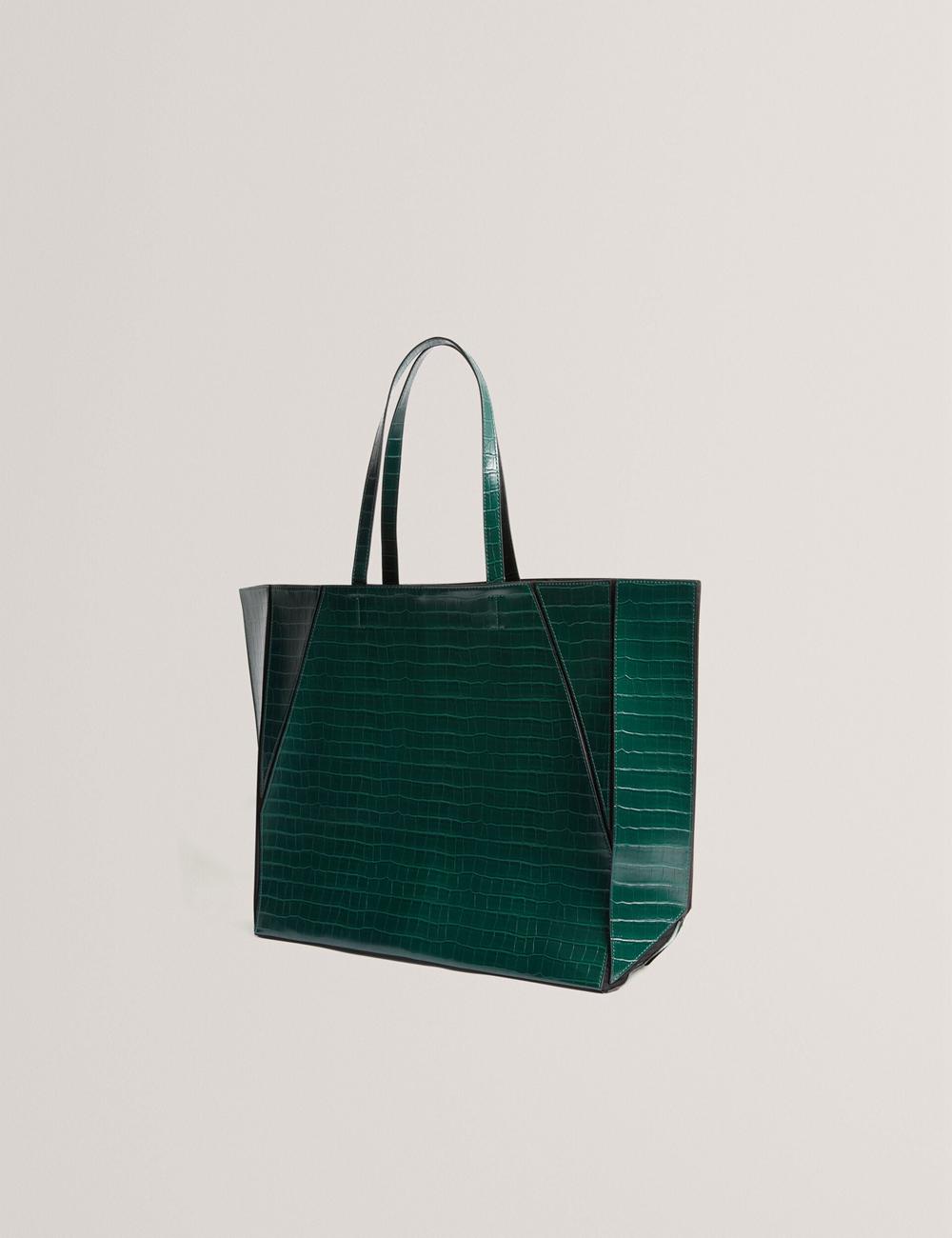Women Ted Baker SOPHYNA - Croc Effect Folding Shopper Shopper Bags Dk-Green | KSA  8342-GBPOH