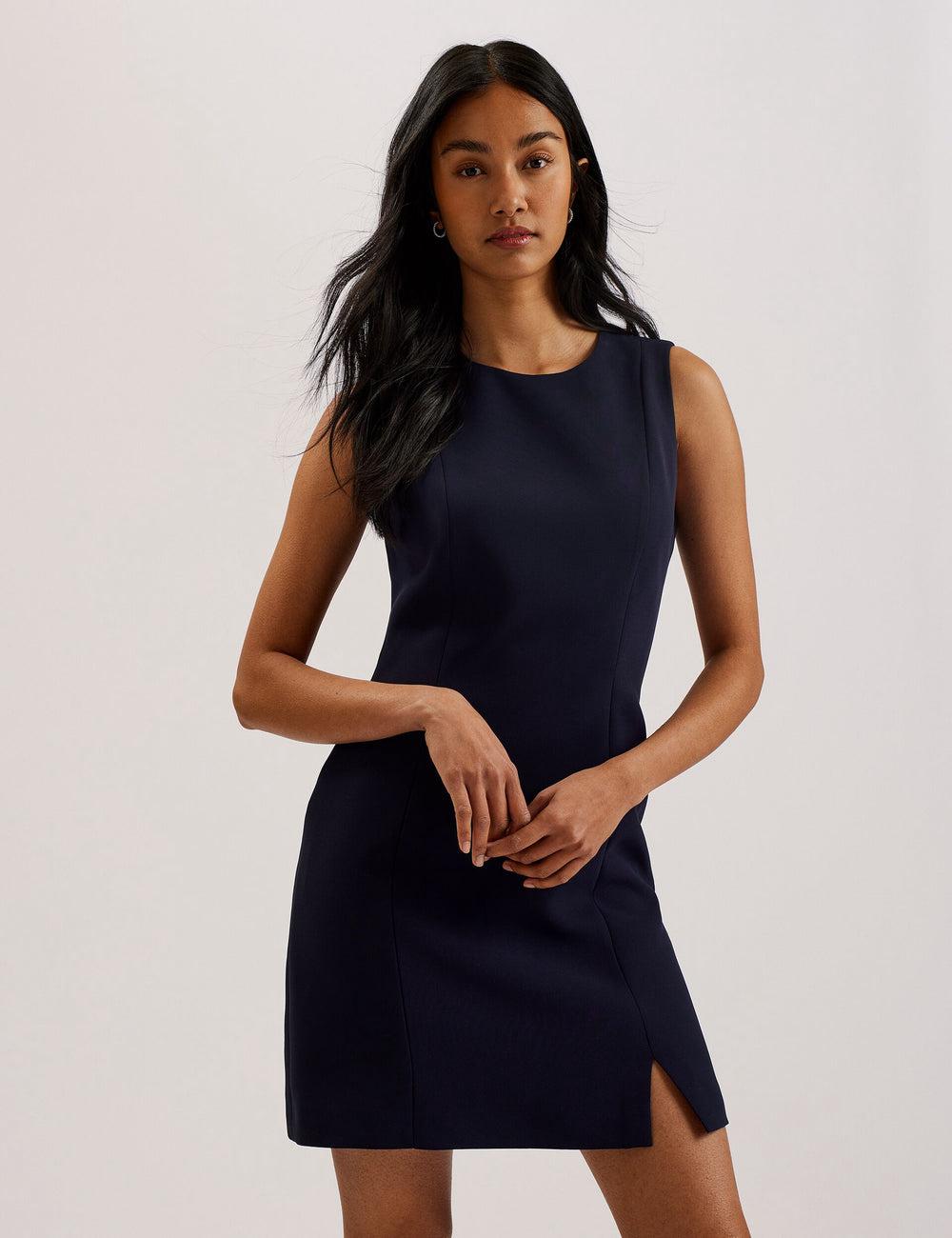 Women Ted Baker SORRAL - Sleeveless Tailored With Side Split Mini Dresses Navy | KSA  2693-PIGOU