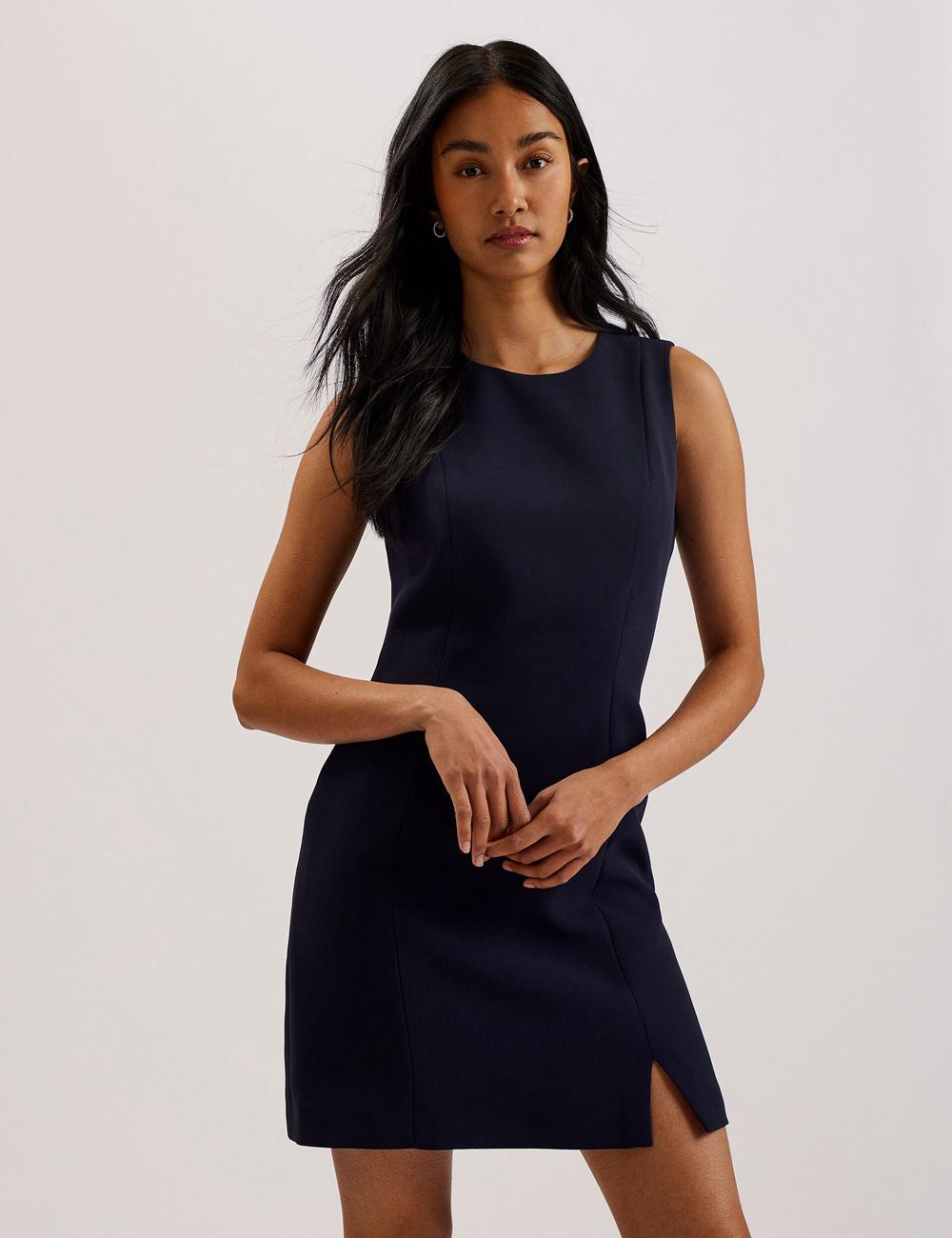 Women Ted Baker SORRAL - Sleeveless Tailored With Side Split Mini Dresses Navy | KSA  2693-PIGOU