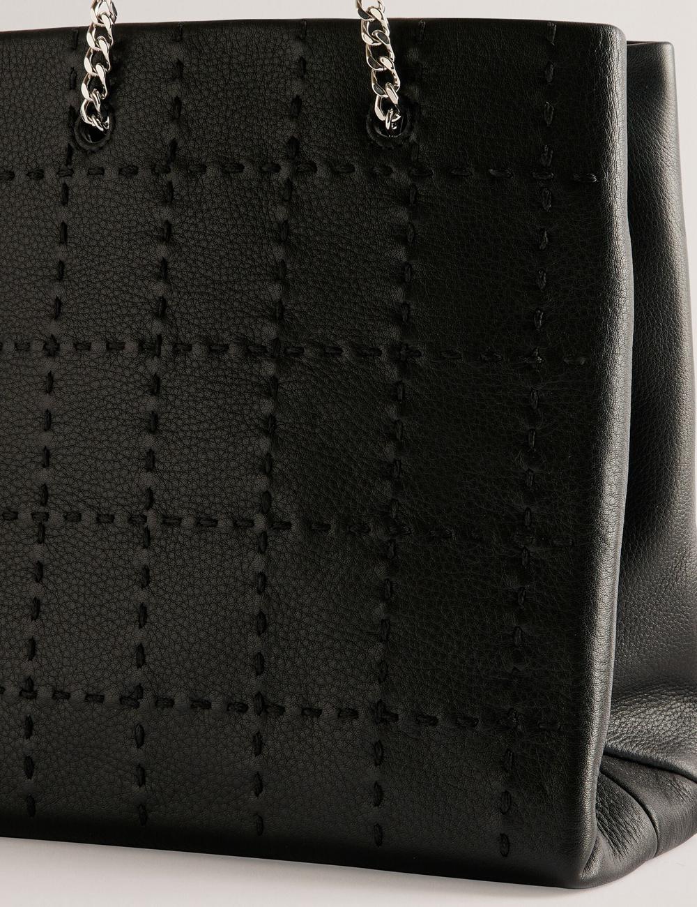 Women Ted Baker STALIA - Stitch Detail Leather Small Tote Bags Black | KSA  2163-YGSLA