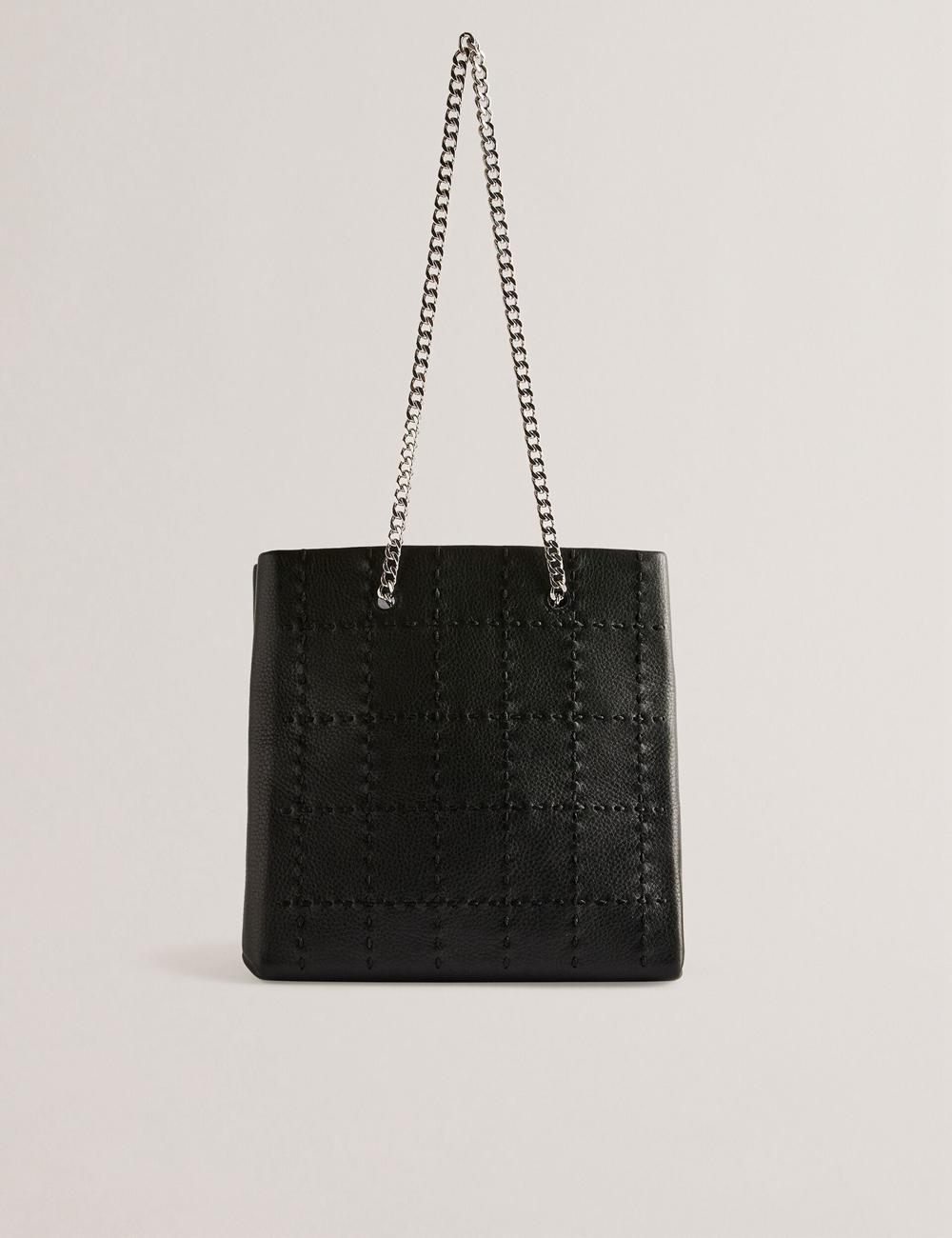 Women Ted Baker STALIA - Stitch Detail Leather Small Tote Bags Black | KSA  2163-YGSLA