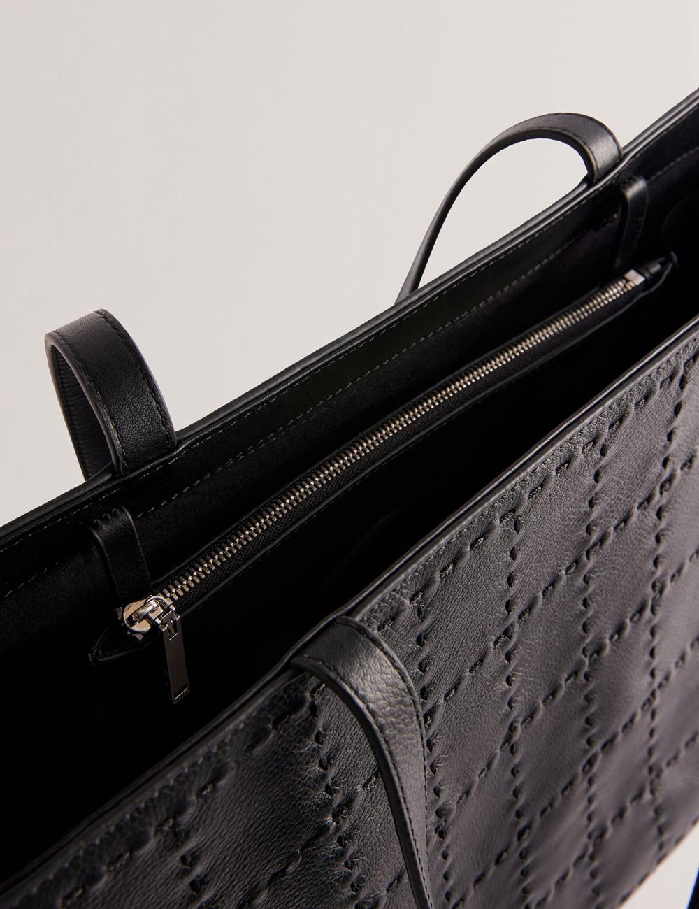Women Ted Baker STALIE - Stitch Detail Leather Large Shopper Shopper Bags Black | KSA  8573-WMDFB