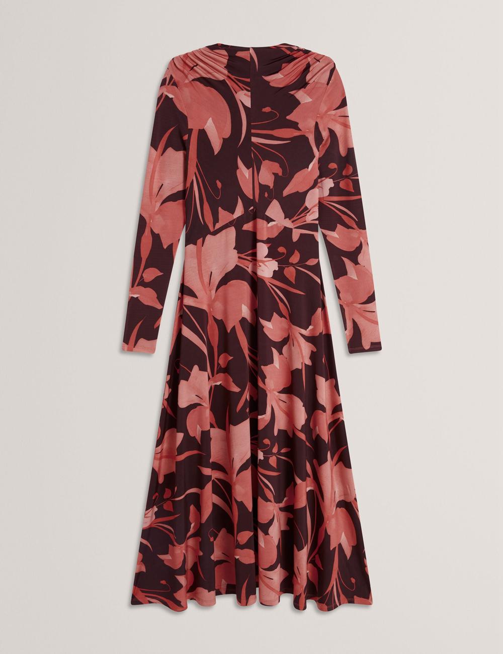 Women Ted Baker STARLAH - Slinky Printed Jersey Long Sleeve Midi Dresses Dk-Brown | KSA  0152-YCBDF