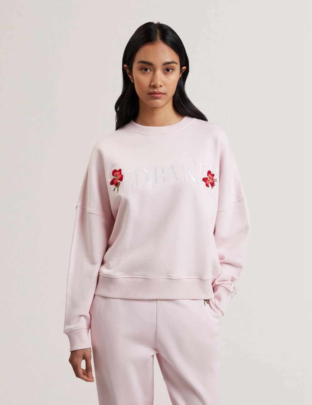 Women Ted Baker STIILA - Embroidered Logo Pure Cotton Sweatshirts Pink | KSA  1938-TRLFE