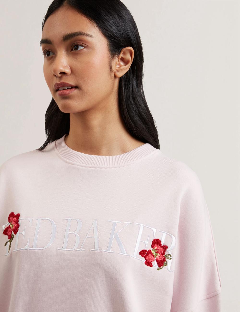 Women Ted Baker STIILA - Embroidered Logo Pure Cotton Sweatshirts Pink | KSA  1938-TRLFE