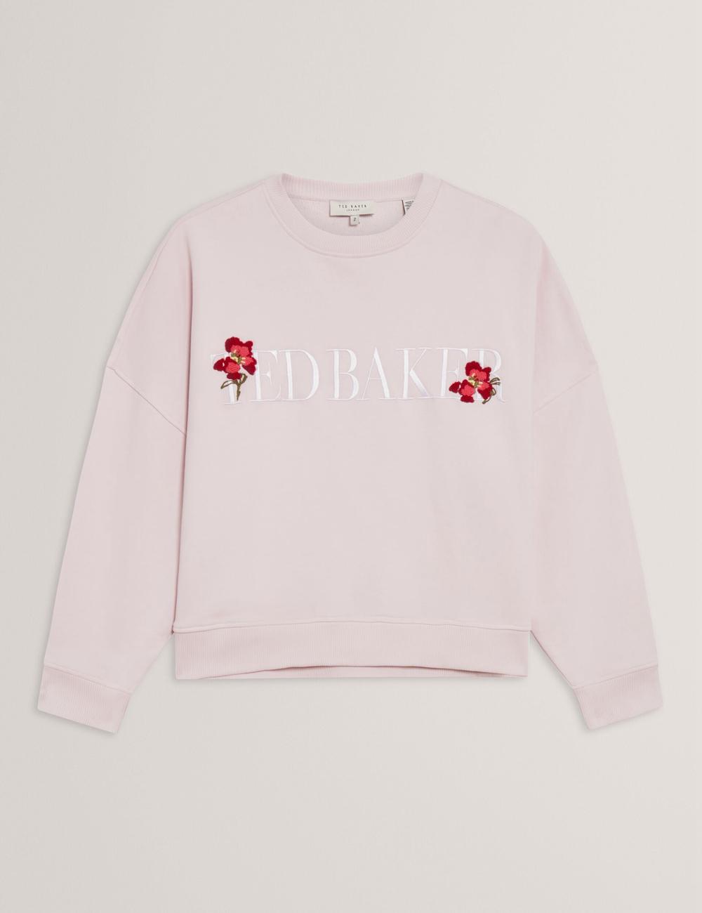 Women Ted Baker STIILA - Embroidered Logo Pure Cotton Sweatshirts Pink | KSA  1938-TRLFE