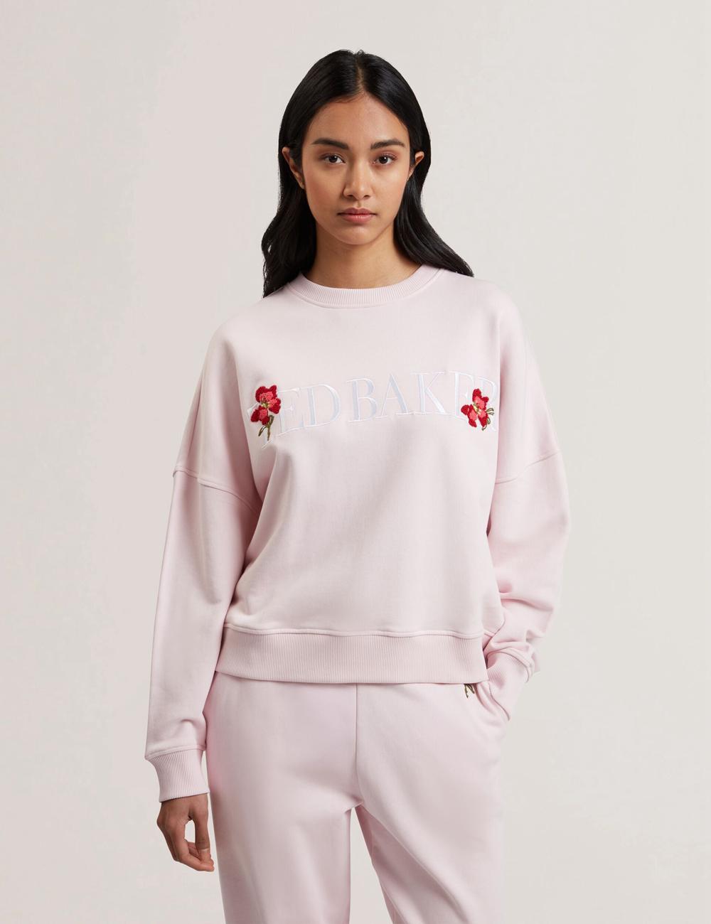 Women Ted Baker STIILA - Embroidered Logo Pure Cotton Sweatshirts Pink | KSA  1938-TRLFE