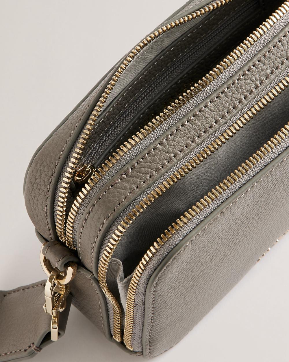Women Ted Baker STUNNA - Mini Leather Crossbody Camera Camera Bag Mid-Grey | KSA  6948-CYEPJ
